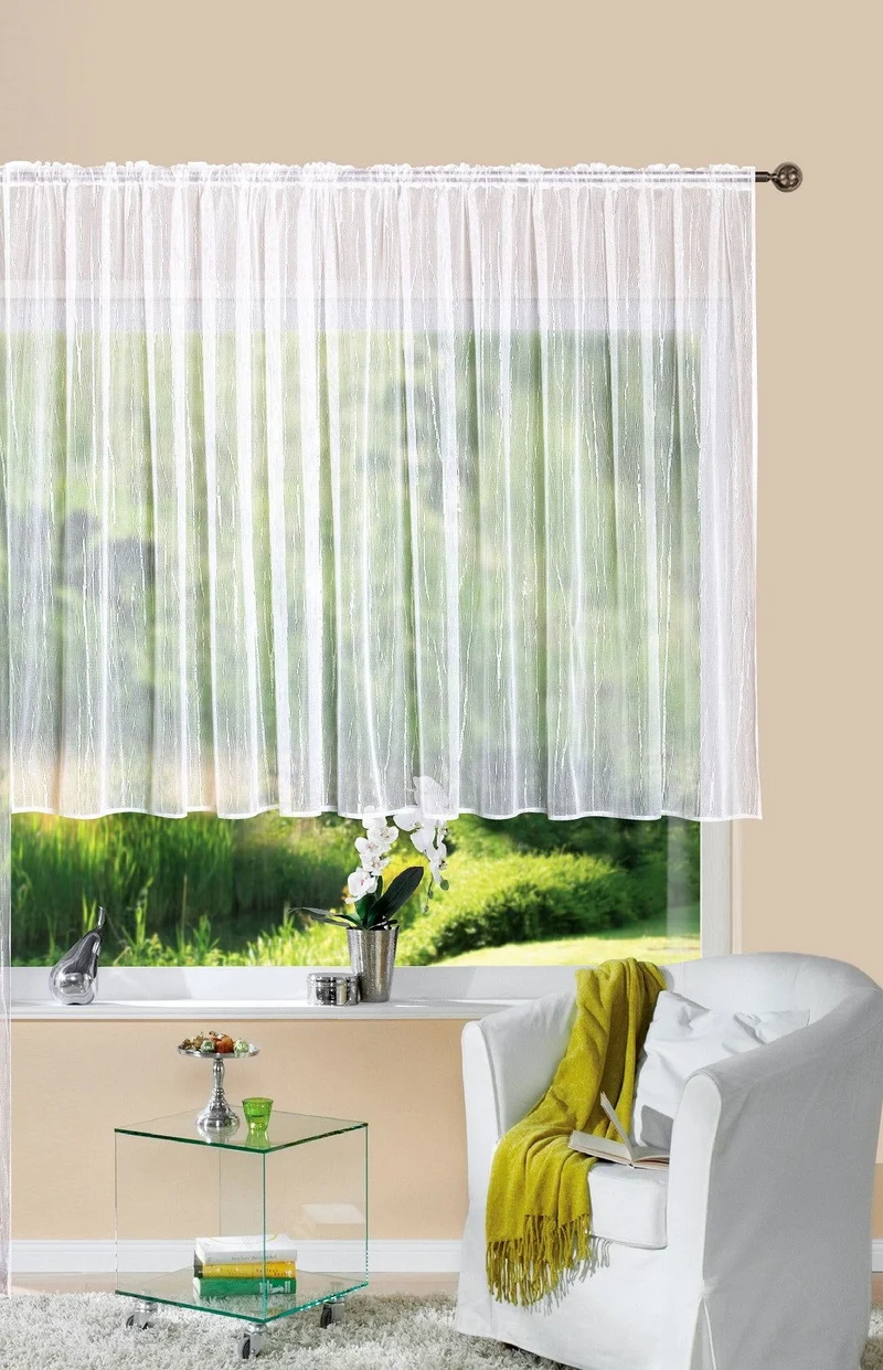 Gardine Store Jacquard Isabella Kräuselband Universalband Weiß Längsstreifen Transparent Raschel-Gewebe Vorhang Wohnzimmer 13145
