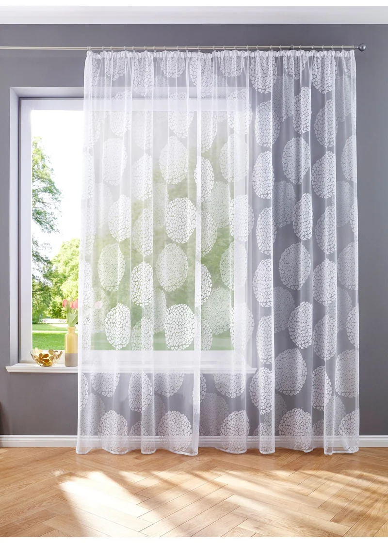 Gardine Store Jacquard »Fabio« Kräuselband Universalband Weiß Kreismuster Transparent Raschel-Gewebe Vorhang Wohnzimmer 13143