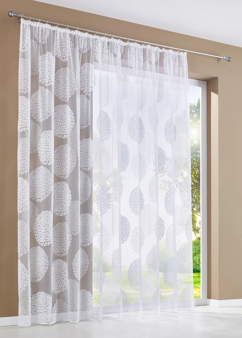 Gardine Store Jacquard »Fabio« Kräuselband Universalband Weiß Kreismuster Transparent Raschel-Gewebe Vorhang Wohnzimmer 13143