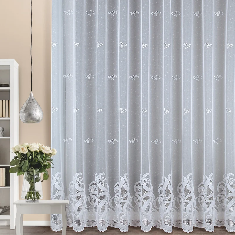 Jacquard Fensterstore Lauren Weiß mit Faltenband - Albani Gardine
