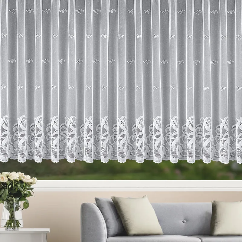 Jacquard Fensterstore Lauren Weiß mit Faltenband - Albani Gardine