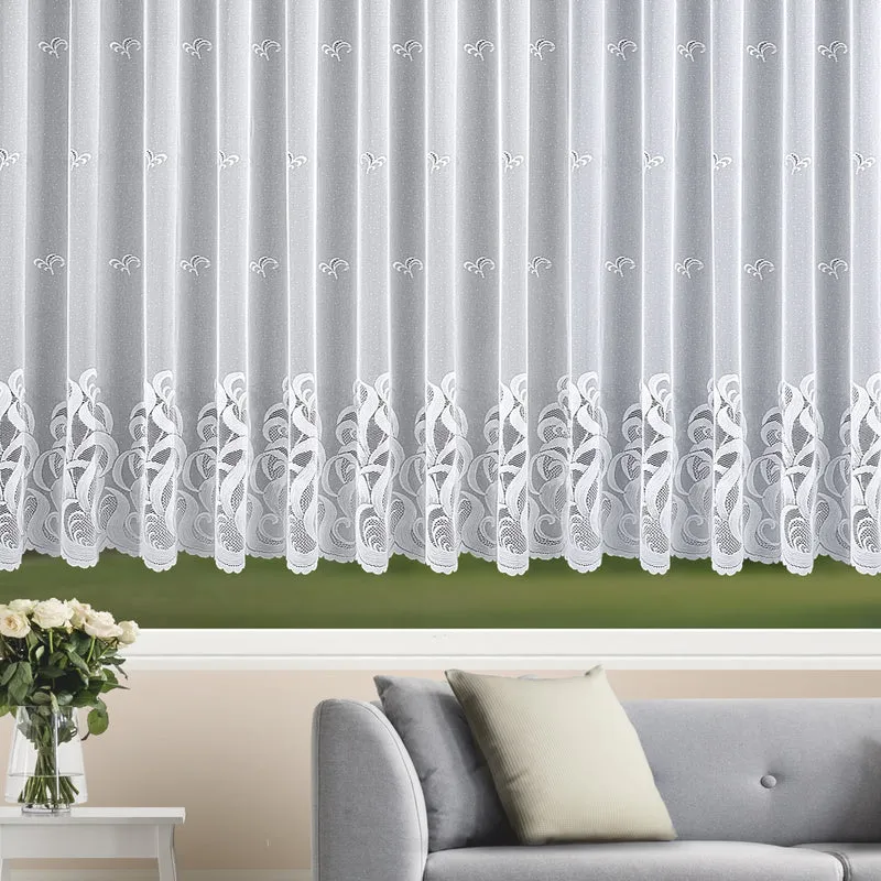 Jacquard Fensterstore Lauren Weiß mit Faltenband - Albani Gardine