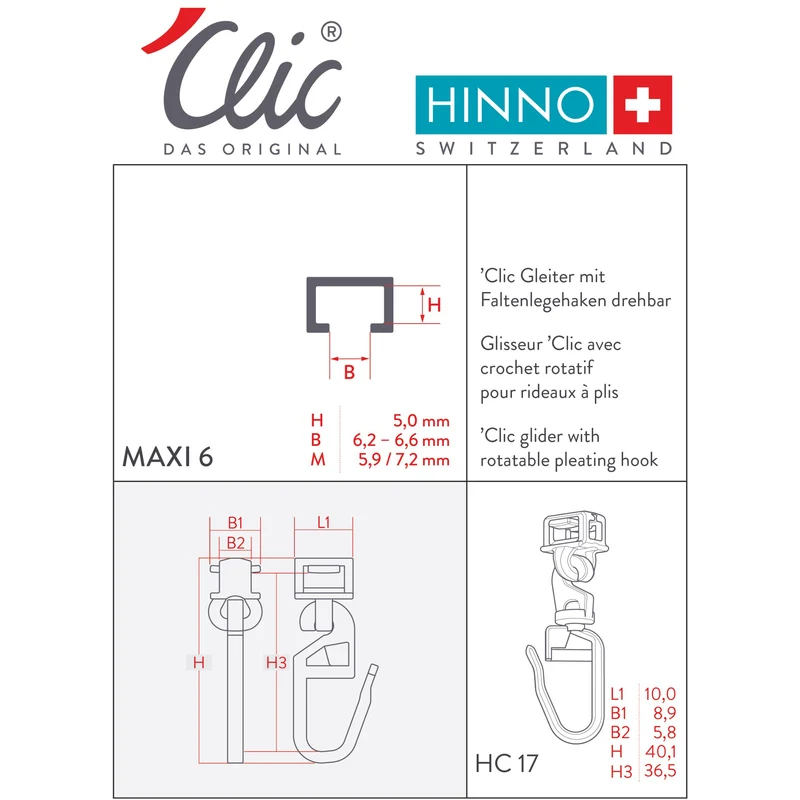 Gleiter mit Faltelegehaken lang für Maxi 6.2-6.6mm