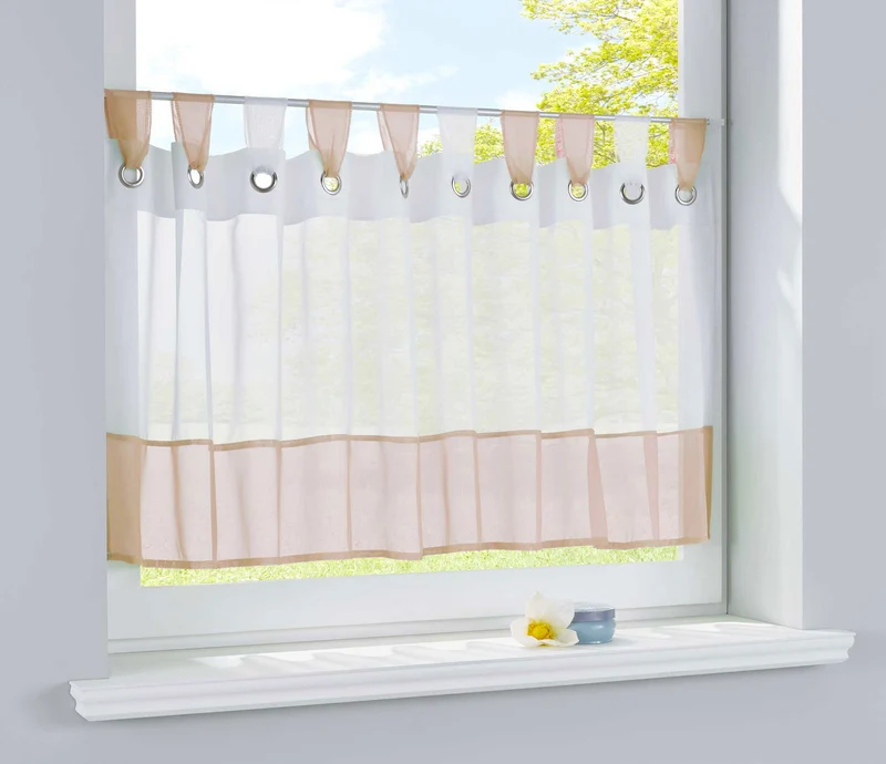 Scheibengardine »UNI« Voile Gardine Ösen mit Bordüre Vorhang Küche Gardinenstange (HxB) 610710