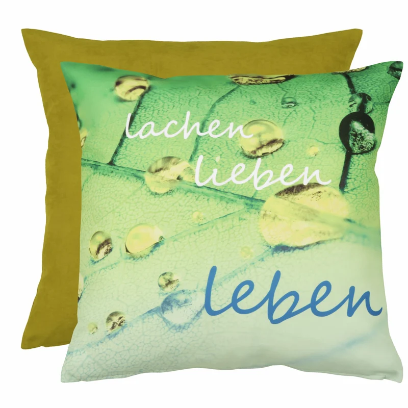 Kissenhülle 'Lieben Lachen Leben' - Motivkissen 50x50cm grün - Albani
