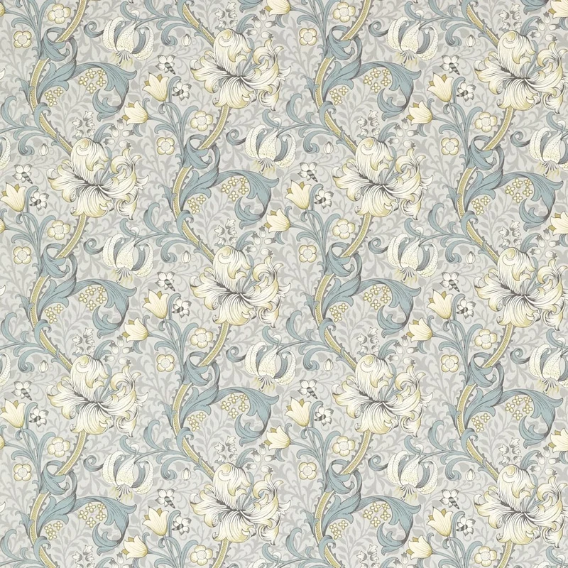 Baumwollstoff Goldene Lilie - grau