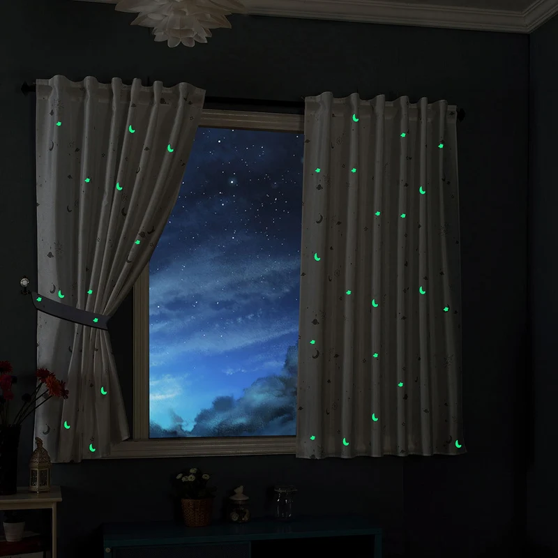 Vorhang Schal »LUNA« blickdicht Motiv Sterne Monde fluoreszierend leuchtend Kinder Kids Schlaufenband Universalband 20495