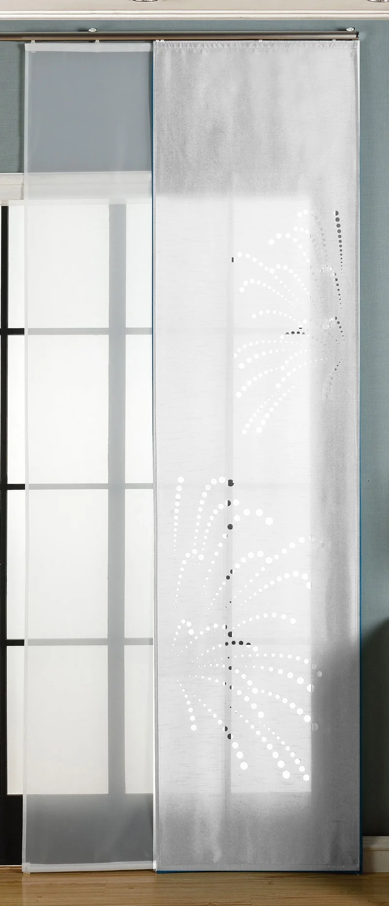 2er-Pack Schiebegardine Flächenvorhang Rodez Lasercut Wildseide Optik Voile cm (HxB) inkl. Paneelwagen und Beschwerungsstangen 165640