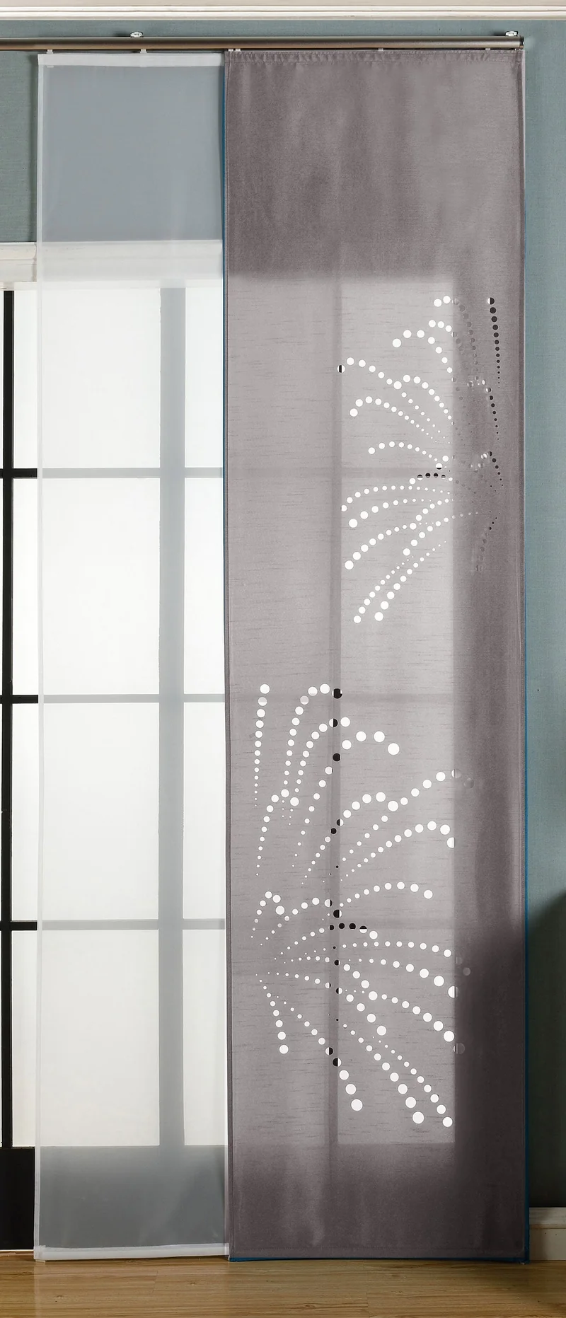 2er-Pack Schiebegardine Flächenvorhang Rodez Lasercut Wildseide Optik Voile cm (HxB) inkl. Paneelwagen und Beschwerungsstangen 165640