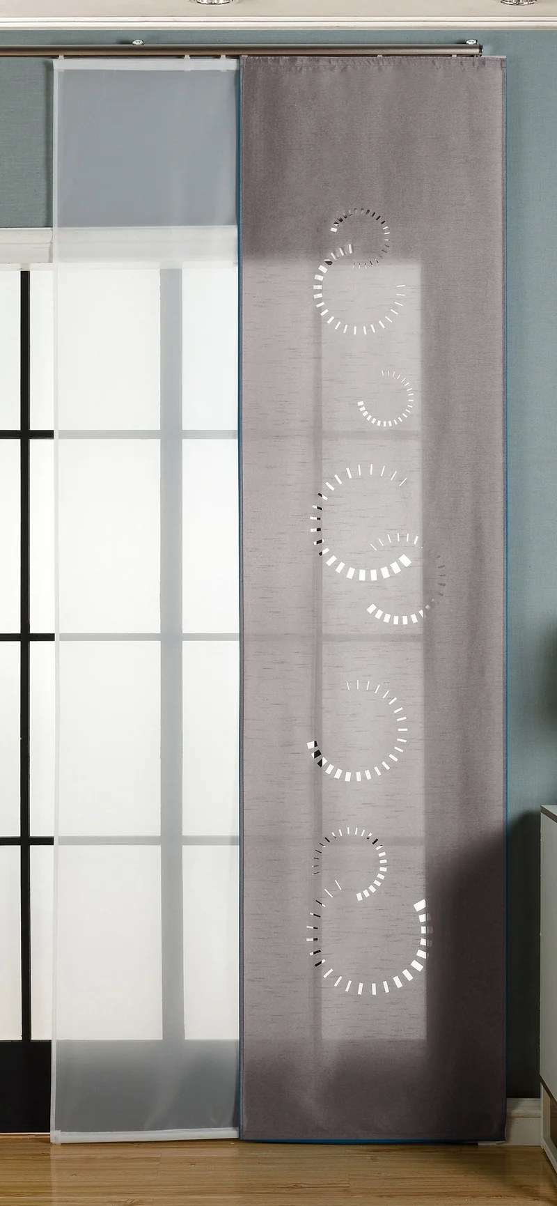 2er-Pack Schiebegardine Flächenvorhang Avila Lasercut Wildseide Optik Voile cm (HxB) inkl. Paneelwagen und Beschwerungsstangen 165610