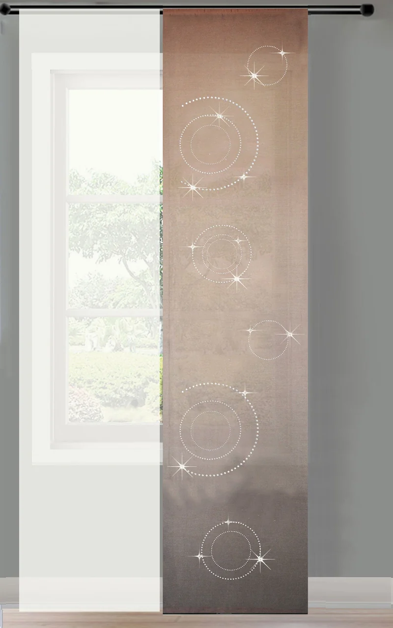 2er Set Schiebegardine Flächenvorhang Circle Strass blickdicht und Voile Paneel transparent 85625