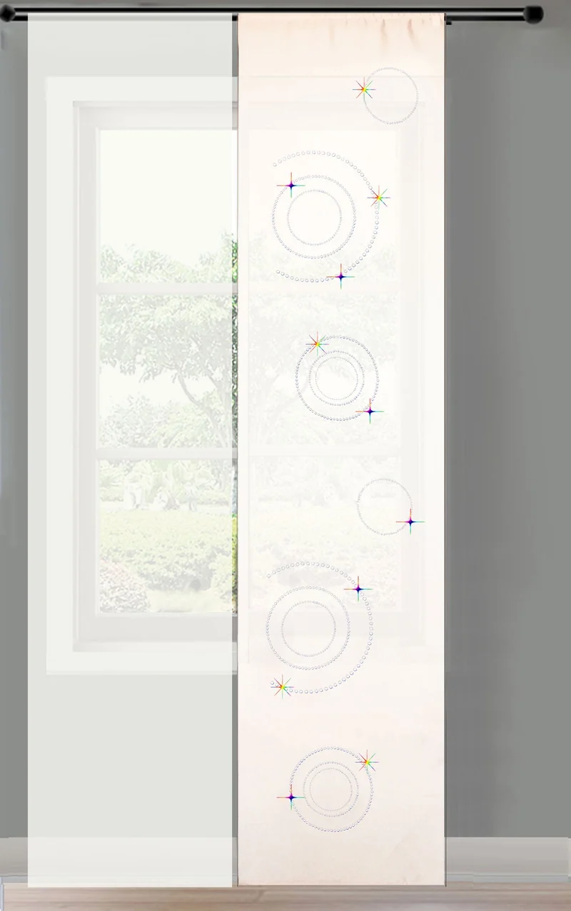 2er Set Schiebegardine Flächenvorhang Circle Strass blickdicht und Voile Paneel transparent 85625