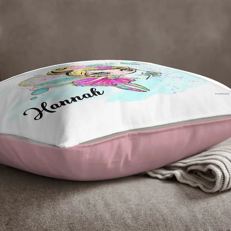 Kissen mit Reißverschluss rosa Glitzer Fee III – Personalisiert mit Namen