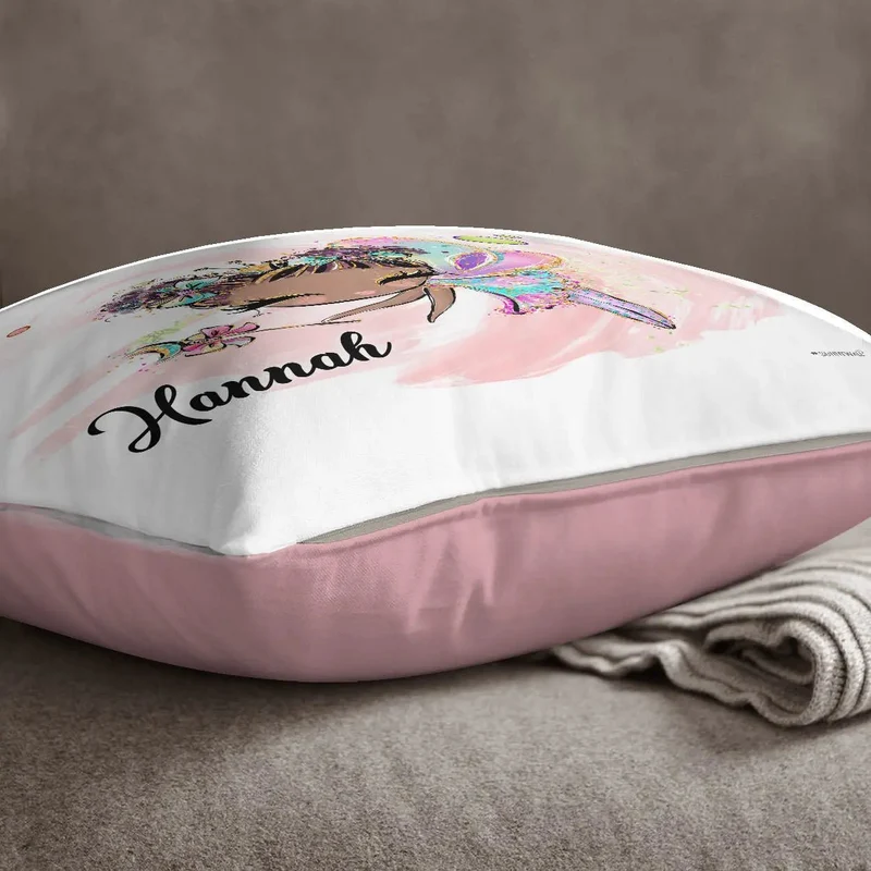Kissen mit Reißverschluss rosa Glitzer Fee II – Personalisiert mit Namen