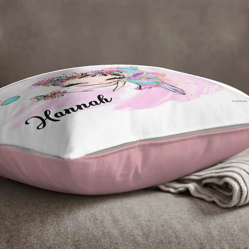 Kissen mit Reißverschluss rosa Glitzer Fee – Personalisiert mit Namen