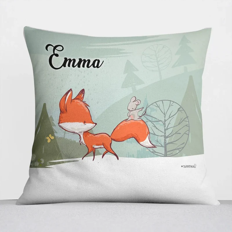 Kissen mit Reißverschluss Fuchs und Maus – Personalisiert mit Namen