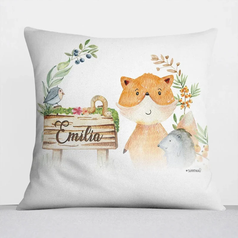 Kissen mit Reißverschluss Waldtiere Woodland – Personalisiert mit Namen