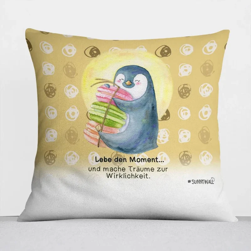 Pinguin Nigel Kissen pillow Sunnywall® Lebe den Moment... Träume Wirklichkeit