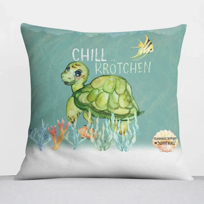 Kissen Schildkröte Trinchen Chillkröte mit Spruch – Lustiges Sofakissen 40x40 cm