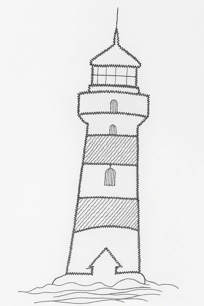 Design Mini Flächenvorhang Set weiß bestickt Leuchtturm grau 4142