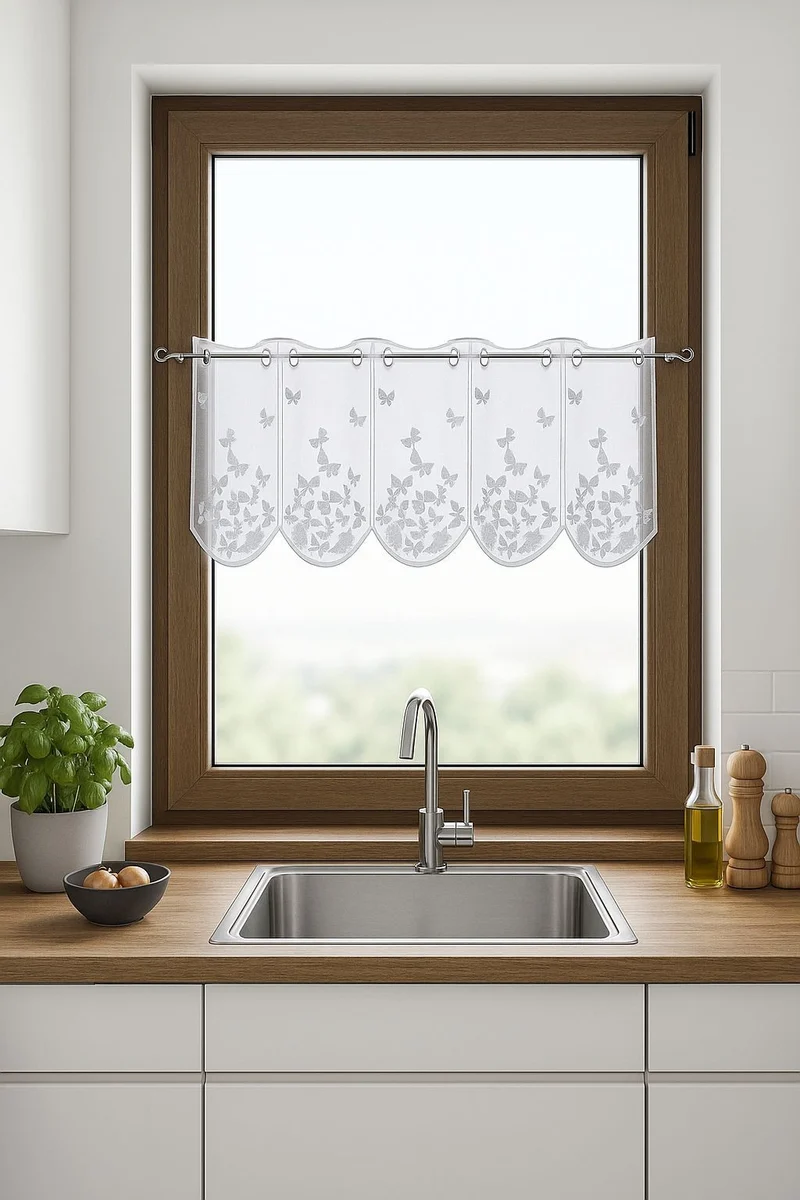 Scheibengardine Schmetterling Voile bestickt weiß versch. Höhen