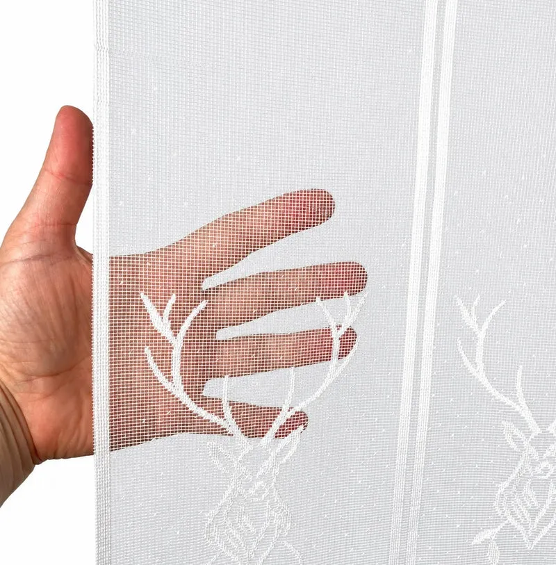 Scheibengardine Jacquard Hirsch weiß Höhe 90cm versch. Breiten