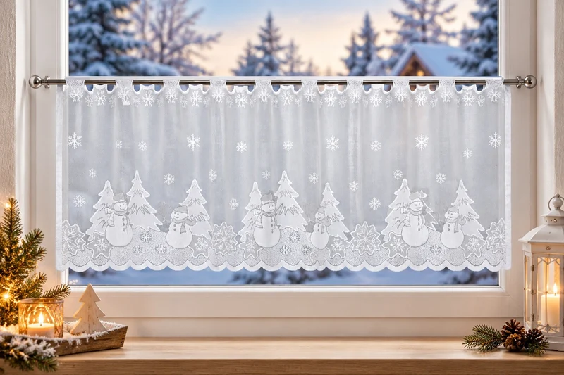 Scheibengardine Weihnachtsbaum Schneemann weiß HxB 50x140cm 2373