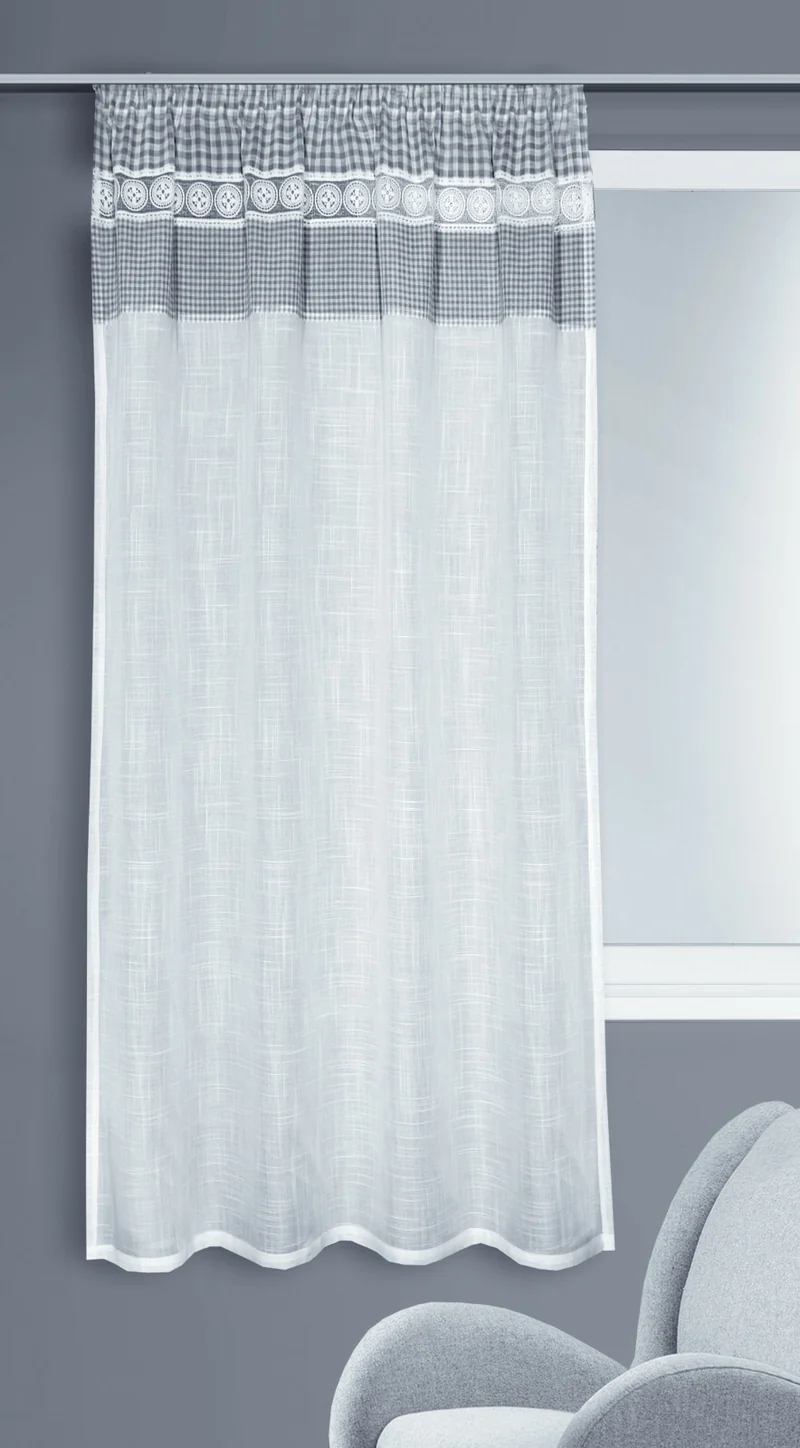 Fertigschal Gardine Walli Landhaus kariert weiß-grau BxH 135x175cm