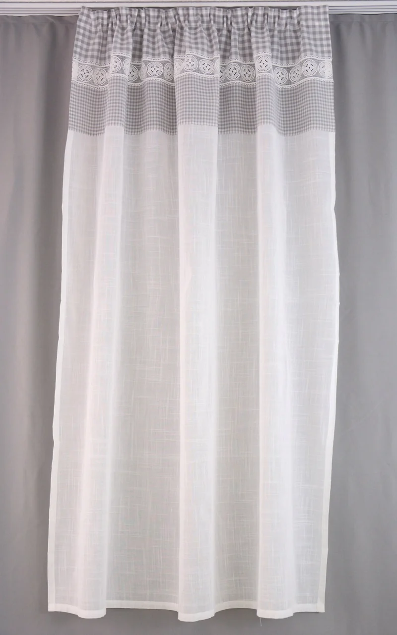 Fertigschal Gardine Walli Landhaus kariert weiß-grau BxH 135x175cm
