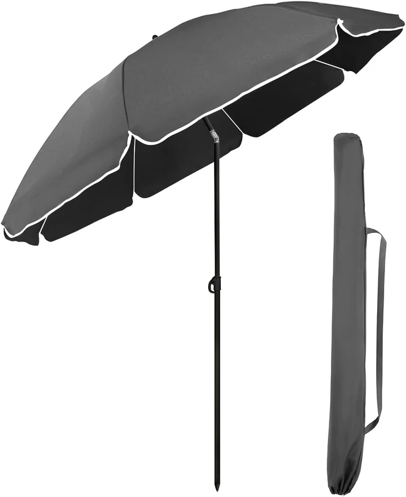 Sekey Sonnenschirm Ø180 cm mit UPF50+ – windstabiler Strand- & Balkonschirm mit Neigefunktion, wasserdicht, inkl. Schutzhülle, GRS-recycelter Bezug