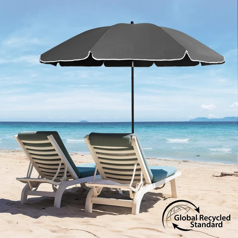 Sekey Sonnenschirm Ø180 cm mit UPF50+ – windstabiler Strand- & Balkonschirm mit Neigefunktion, wasserdicht, inkl. Schutzhülle, GRS-recycelter Bezug