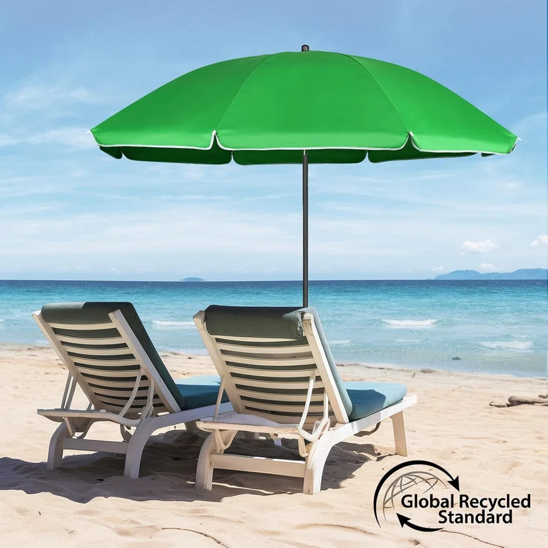 Sekey Sonnenschirm Ø180 cm mit UPF50+ – windstabiler Strand- & Balkonschirm mit Neigefunktion, wasserdicht, inkl. Schutzhülle, GRS-recycelter Bezug