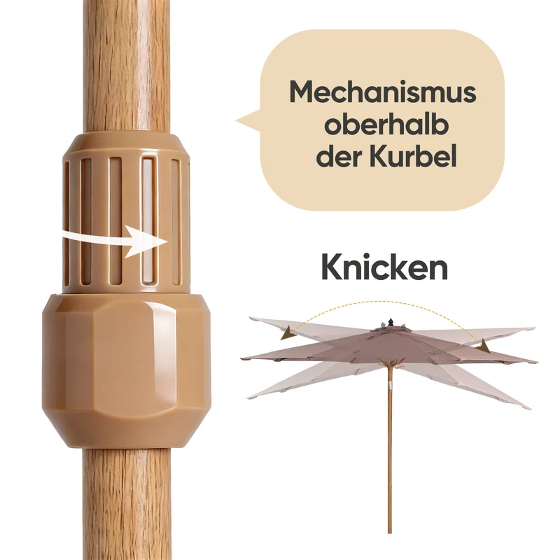 Sekey Sonnenschirm Ø300 cm in Holzoptik – mit Auto-Kippfunktion, 180g/m² Polyester UV50+, Eisenmast 48 mm & 8 Stahlstreben, großer Gartenschirm für Balkon, Terrasse & Garten