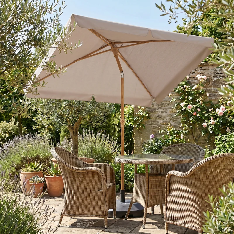 Sekey Sonnenschirm Balkon 200x125 cm rechteckig in Holzoptik – höhenverstellbar, neigbar mit Aluminium-Drehgelenk, UV50+ Polyester, Push-Up-System für Balkon, Terrasse & Garten