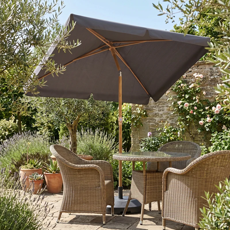 Sekey Sonnenschirm Balkon 200x125 cm rechteckig in Holzoptik – höhenverstellbar, neigbar mit Aluminium-Drehgelenk, UV50+ Polyester, Push-Up-System für Balkon, Terrasse & Garten