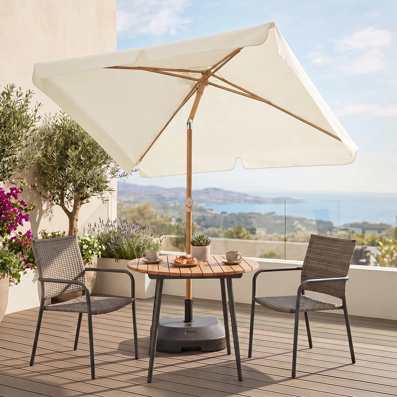 Sekey Sonnenschirm Balkon 200x125 cm rechteckig in Holzoptik – höhenverstellbar, neigbar mit Aluminium-Drehgelenk, UV50+ Polyester, Push-Up-System für Balkon, Terrasse & Garten