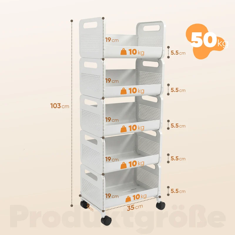 Sekey Rollwagen 25 cm breit, Küchenwagen mit 4 Ebenen/5 Ebenen, Servierwagen mit Rollen, Metall Aufbewahrungsregal, flexibel einstellbar, 360° drehbare Rollen mit Bremse
