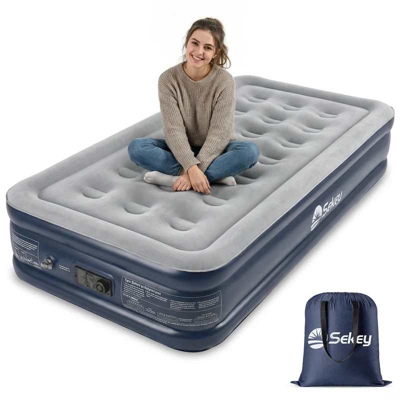 Sekey XXL Luftmatratze selbstaufblasend 1 Person 203×102×40 cm, extra hohes Luftbett Einzelbett mit integrierter elektrischer Pumpe, beflockte Oberfläche, schnell aufblasbar & platzsparend