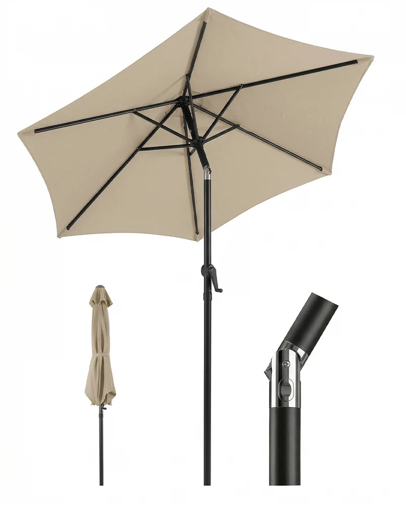 Sekey Sonnenschirm 200 cm mit Kurbel & Knickfunktion, UV-Schutz 50+, stabiler 6-Rippen-Konstruktion, Balkon Sonnenschirm für Terrasse, Garten & Strand