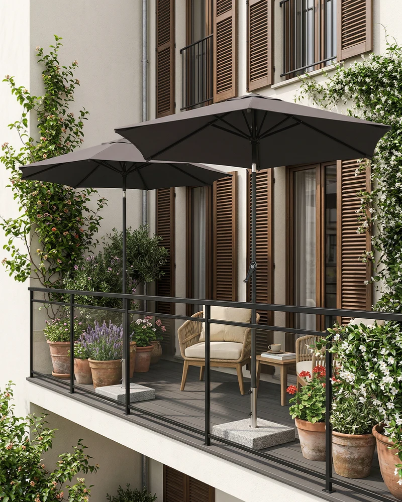 Sekey Sonnenschirm 200 cm mit Kurbel & Knickfunktion, UV-Schutz 50+, stabiler 6-Rippen-Konstruktion, Balkon Sonnenschirm für Terrasse, Garten & Strand