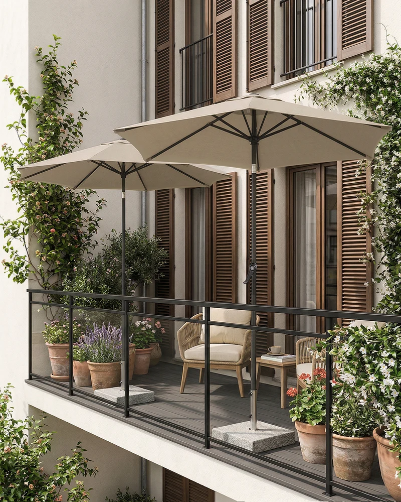 Sekey Sonnenschirm 200 cm mit Kurbel & Knickfunktion, UV-Schutz 50+, stabiler 6-Rippen-Konstruktion, Balkon Sonnenschirm für Terrasse, Garten & Strand