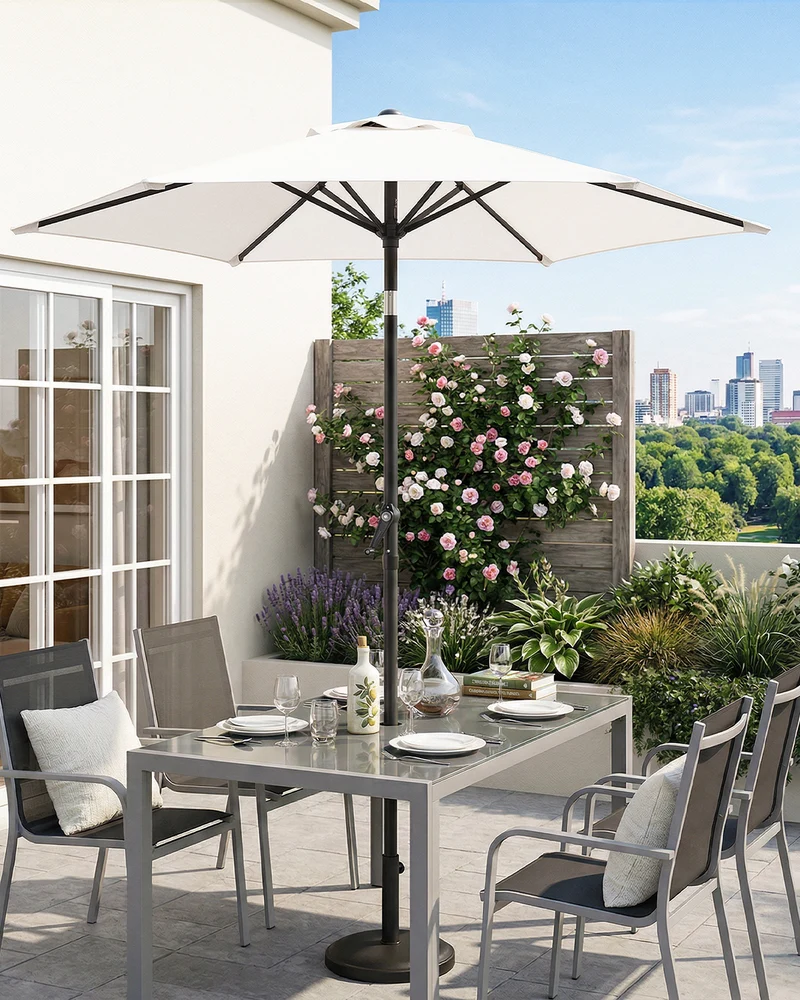 Sekey Sonnenschirm 200 cm mit Kurbel & Knickfunktion, UV-Schutz 50+, stabiler 6-Rippen-Konstruktion, Balkon Sonnenschirm für Terrasse, Garten & Strand
