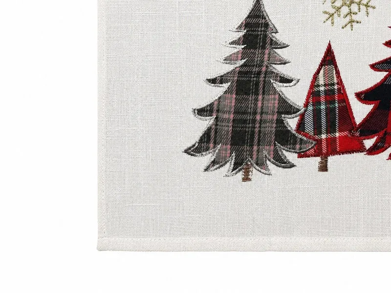 Scheibengardine Ösen bestickt Weihnachtsbaum kariert HxB 50x140cm