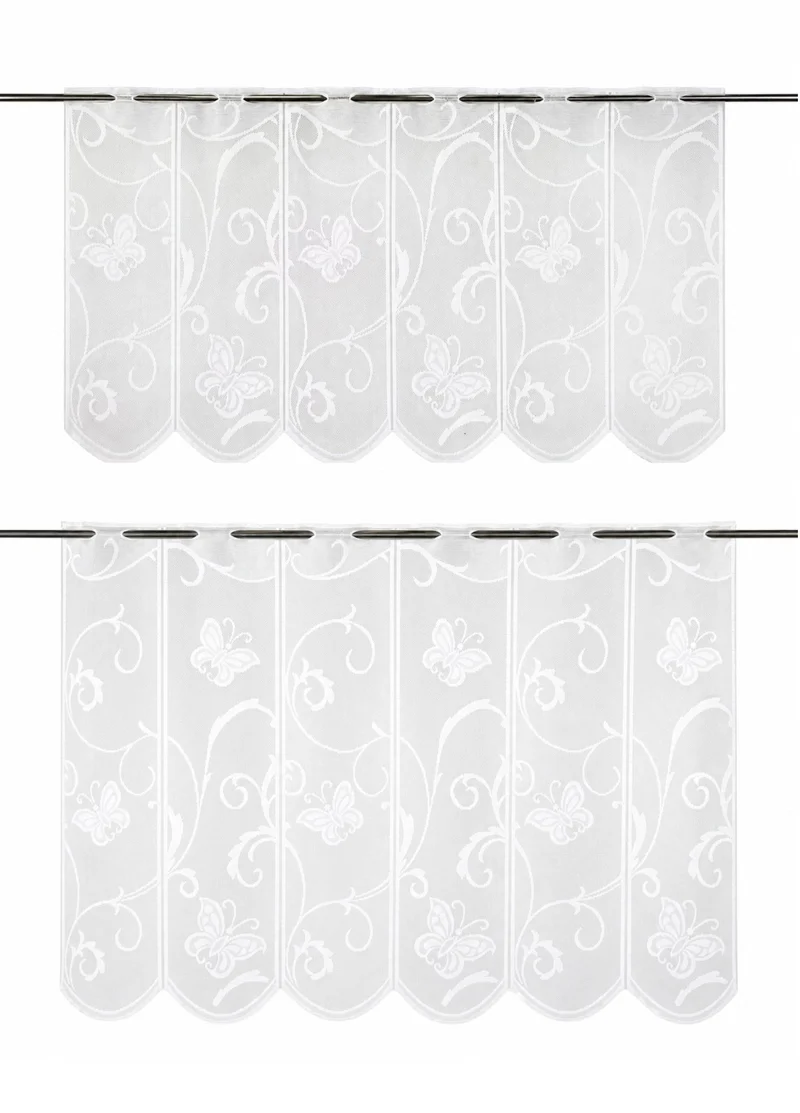 nach Maß Scheibengardine Jacquard Schmetterling weiß Höhe 45/60cm 7065