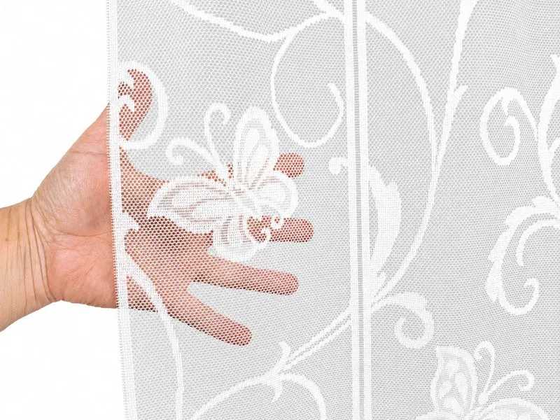 nach Maß Scheibengardine Jacquard Schmetterling weiß Höhe 45/60cm 7065