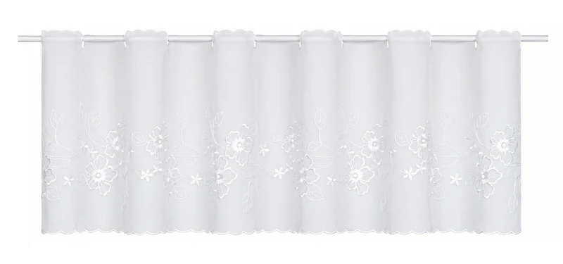 Scheibengardine Voile weiß bestickt HxB 44x153cm 2656