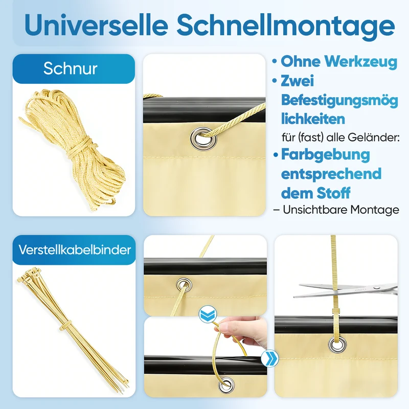 Sekey Balkon Sichtschutz Beige – Balkonabdeckung blickdicht, Wind- & UV-Schutz, 100% Privatsphäre mit Ösen, Nylon-Kabelbinder & Kordel