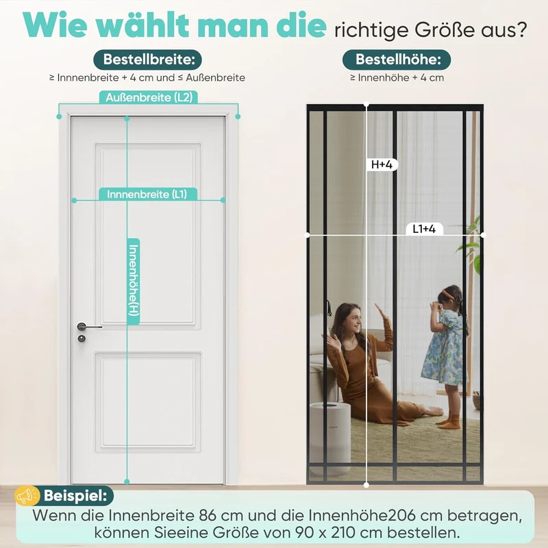 Sekey Magnet Fliegengitter für Balkontür – Zuschneidbar, Insektenschutz ohne Bohren, mit 4 cm Klettband & Doppelnähten, Schwarz – Ideal für Balkon, Terrasse & Schlafzimmer