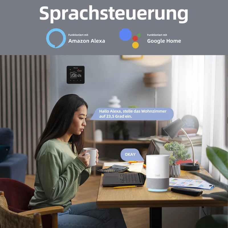 Salcar WLAN Thermostat für elektrische Fußbodenheizung – Smart Raumthermostat mit LCD-Touchscreen, 16A, programmierbar, kompatibel mit Amazon Alexa & Google Assistant, Schwarz