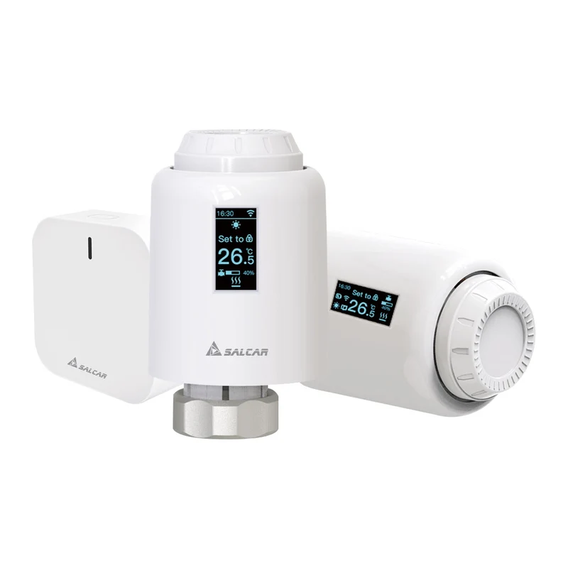 Salcar ZigBee Heizkörperthermostat Set 2er – Smartes Heizkörperthermostat mit Gateway & OLED-Display, Tuya Smart App, programmierbar, kompatibel mit Amazon Alexa & Google Assistant